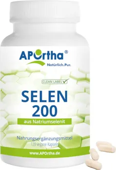 APOrtha® Selen, 120 vegane Kapseln mit je 200µg aus Natriumselenit, hochdosiert und leicht zu schlucken, allergenfrei, vegan, glutenfrei, Alternative zu Tropfen und Tabletten