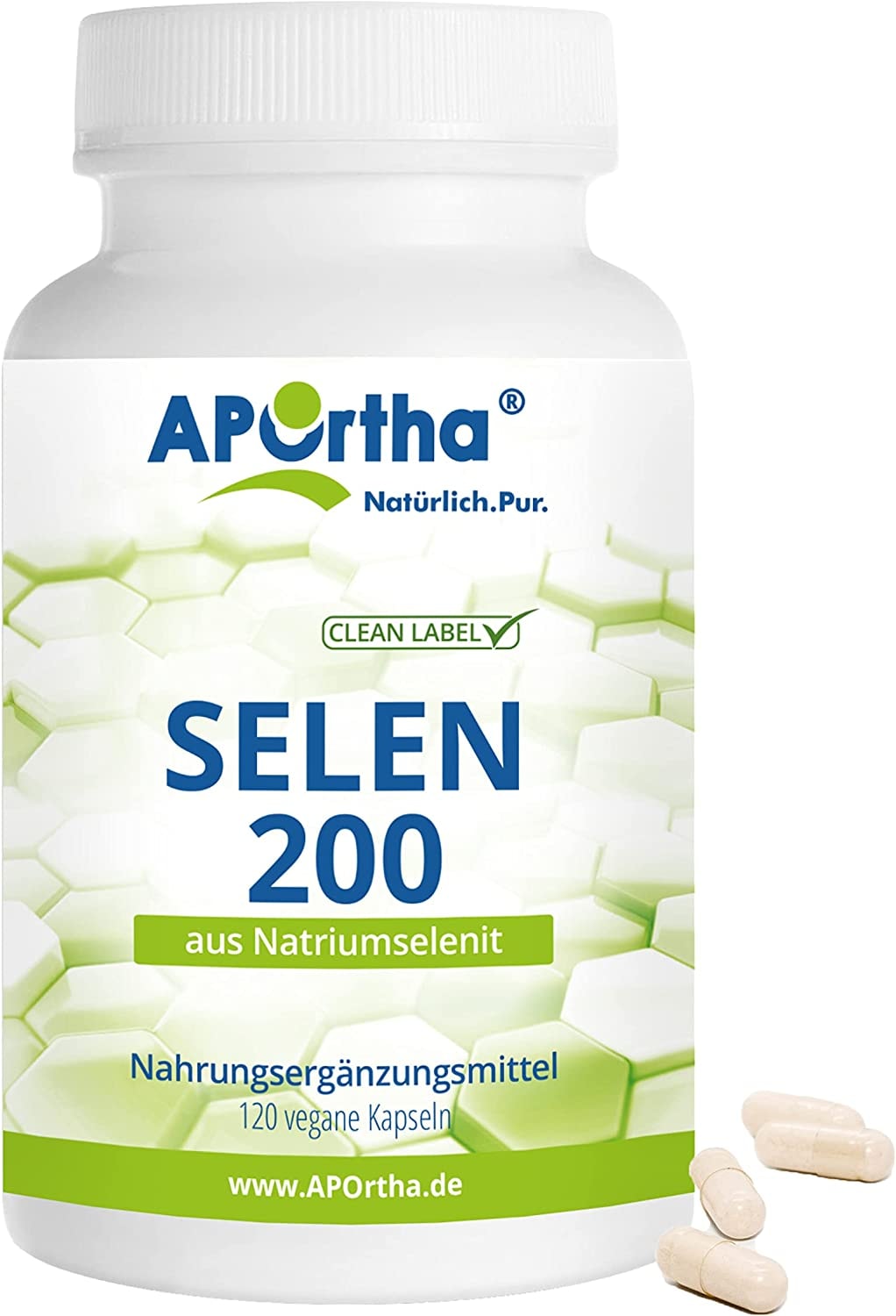 Produktbild von APOrtha Selen, 120 vegane Kapseln mit je 200µg aus Natriumselenit, hochdosiert und leicht zu schlucken, allergenfrei, vegan, glutenfrei, Alternative zu Tropfen und Tabletten