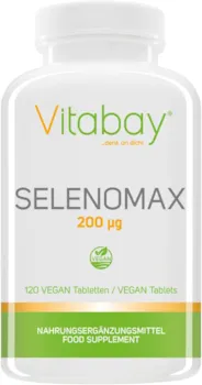 Vitabay Selenomax 200 mcg • 120 vegane Tabletten • Selen • Aus selenreicher Hefe • Bioverfügbar • Natürliche Zutaten • Rein Biologisch • Made in Germany