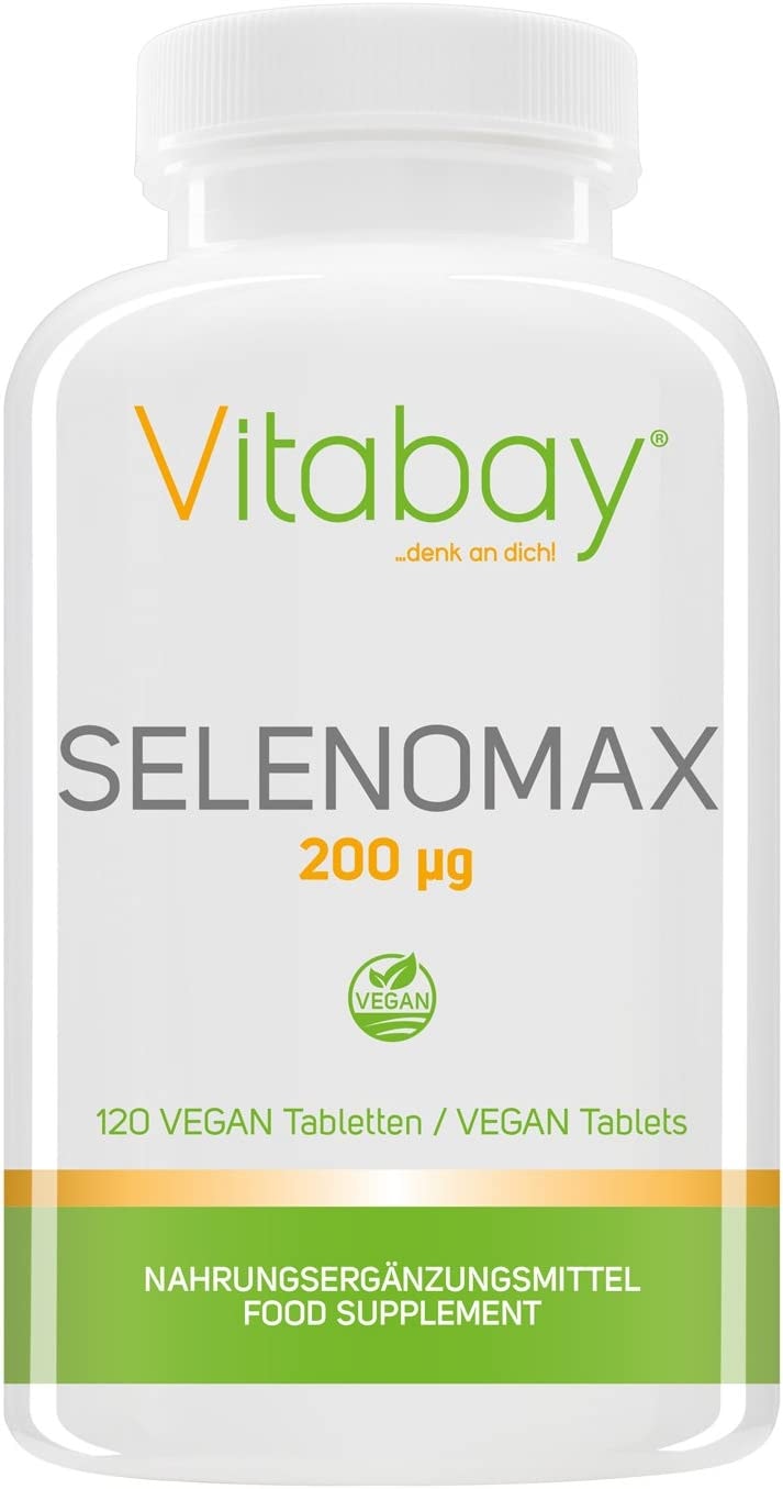 Produktbild von Vitabay Selenomax 200 mcg • 120 vegane Tabletten • Selen • Aus selenreicher Hefe • Bioverfügbar • Natürliche Zutaten • Rein Biologisch • Made in Germany