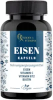 Produktbild von Food & Fitness Eisen hochdosiert aus Premium Eisenbisglycinat + 40mg natürliches Vitamin C aus Hagebutte-Extrakt + Vitamin B12 + Biotin, vegan, hergestellt in DE.