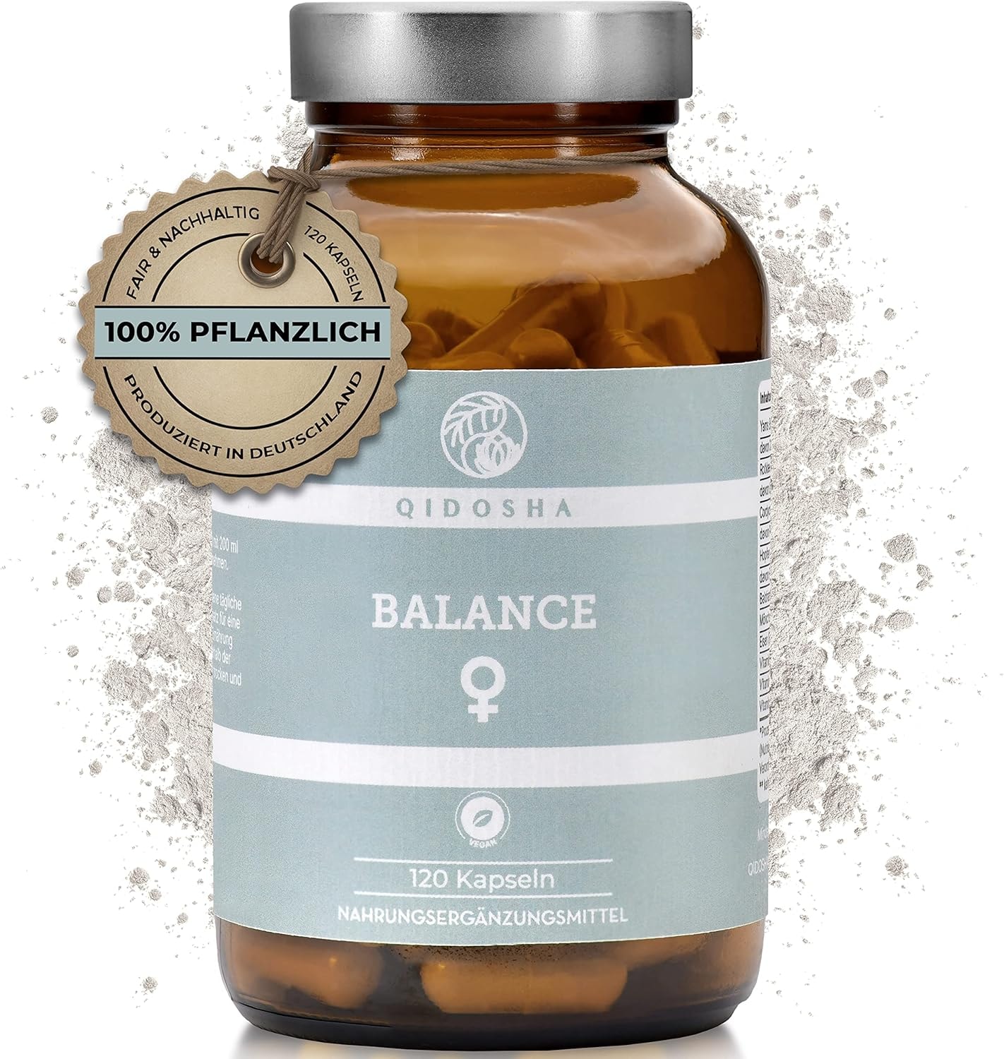 Produktbild von Bewertung QIDOSHA Wechseljahre Komplex pflanzlich 120 Kapseln im Glas Wechseljahre Kapseln mit Yams Rotklee Cordyceps Hopfen Baldrian Mönchspfeffer Eisen & B-Vitaminen Meno Balance deutsche Fertigung