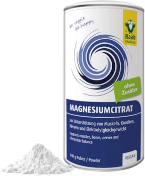 Raab Vitalfood Magnesiumcitrat Pulver, 340 g, vegan, laborgeprüft, gut zu dosieren, ideal für Sportler, zur Unterstützung von Muskeln Nerven, Elektrolyt-Haushalt