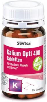 Produktbild von SoVita - Kalium Opti 400 Tabletten | 400 mg Kalium | für Blutdruck, Muskeln und Nerven 400 mg Kalium | Nahrungsergänzungsmittel | 75 Tabletten