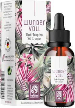 Produktbild von NATURTREU Wundervoll Zink Tropfen - 100% Vegan aus bioverfügbarem Zink-Sulfat ohne Alkohol - 1700 Tropfen (50ml) flüssiges Zink (ionisches zink hochdosiert) mit 15mg pro Tagesdosis Wundervoll von Naturtreu
