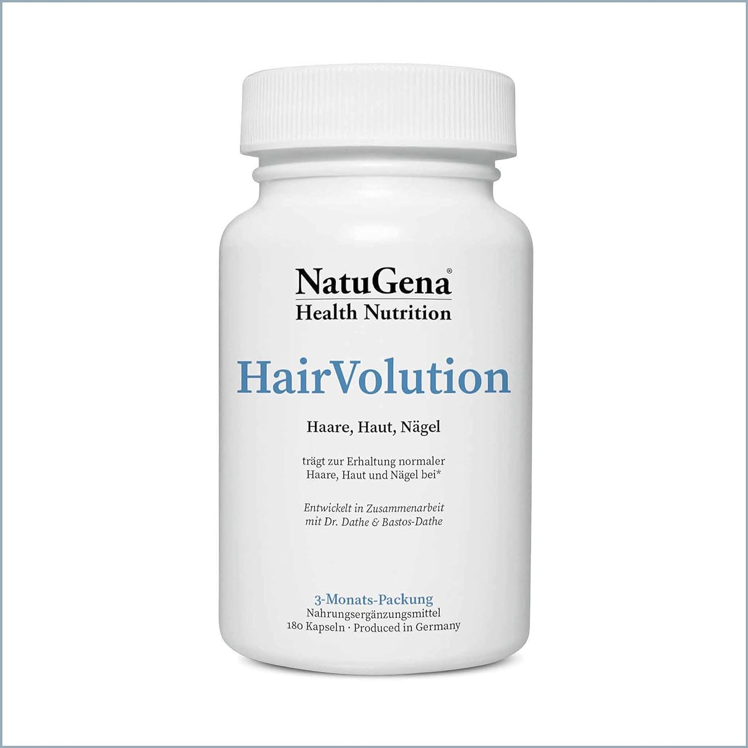 Produktbild von Bewertung NatuGena Hair Volution für Haut Haare und Nägel mit natürlichen Vitalstoffen und bioaktiven Vitaminen 180 Kapseln für 90 Tage