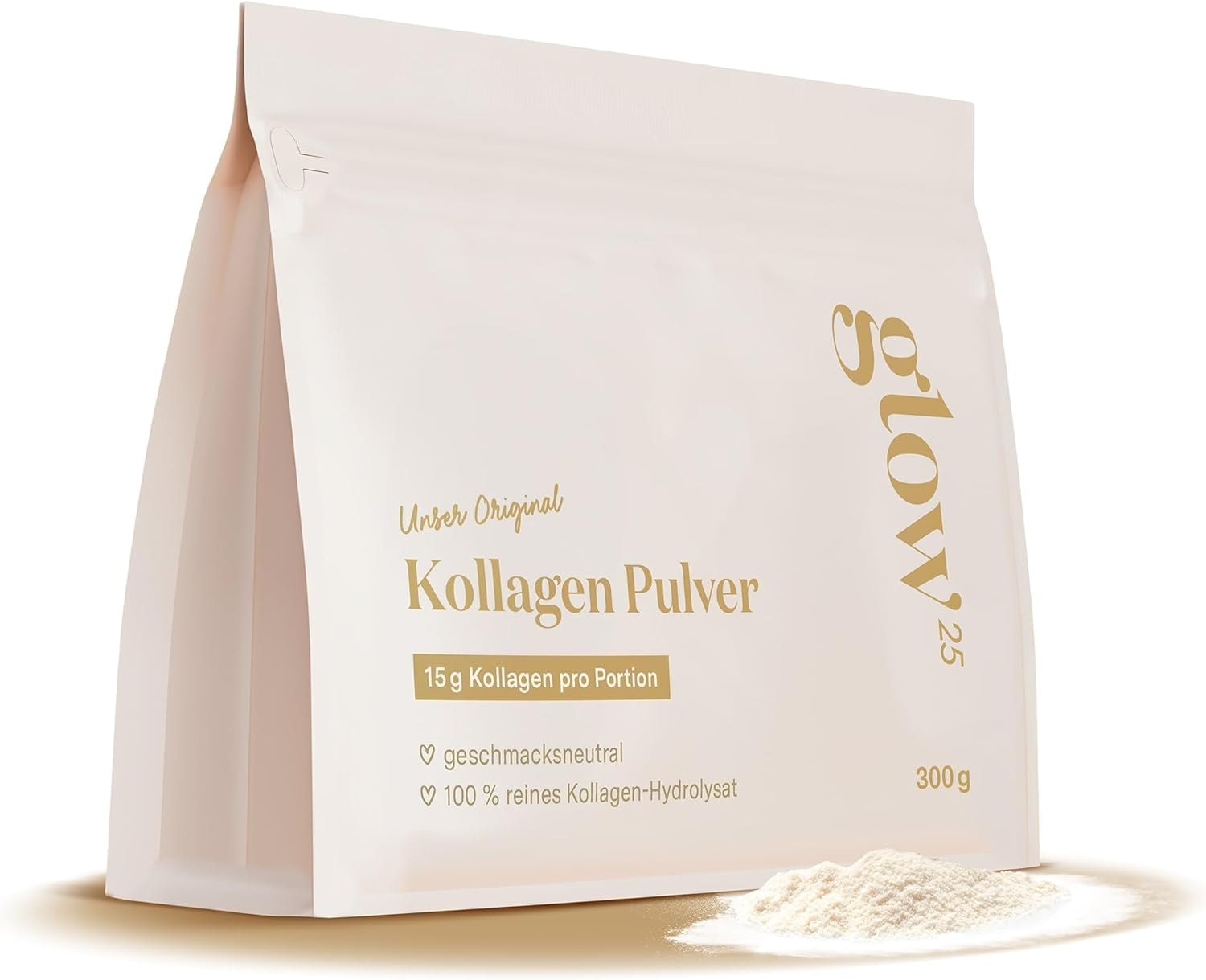 Produktbild von Bewertung Glow25 Collagen Pulver Rind Typ 1 2 3 300g Kollagen mit hoher Bioverfügbarkeit bioaktives Kollagen Hydrolysat Peptide Typ 1, 2 und 3 Perfekte Löslichkeit Natur