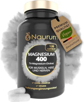 Produktbild von Bewertung NAURUM MAGNESIUM 400 reines elementares Magnesium Tri Magnesium Dicitrat 120 vegane hochdosierte Kapseln 400mg laborgeprüft in Deutschland produziert