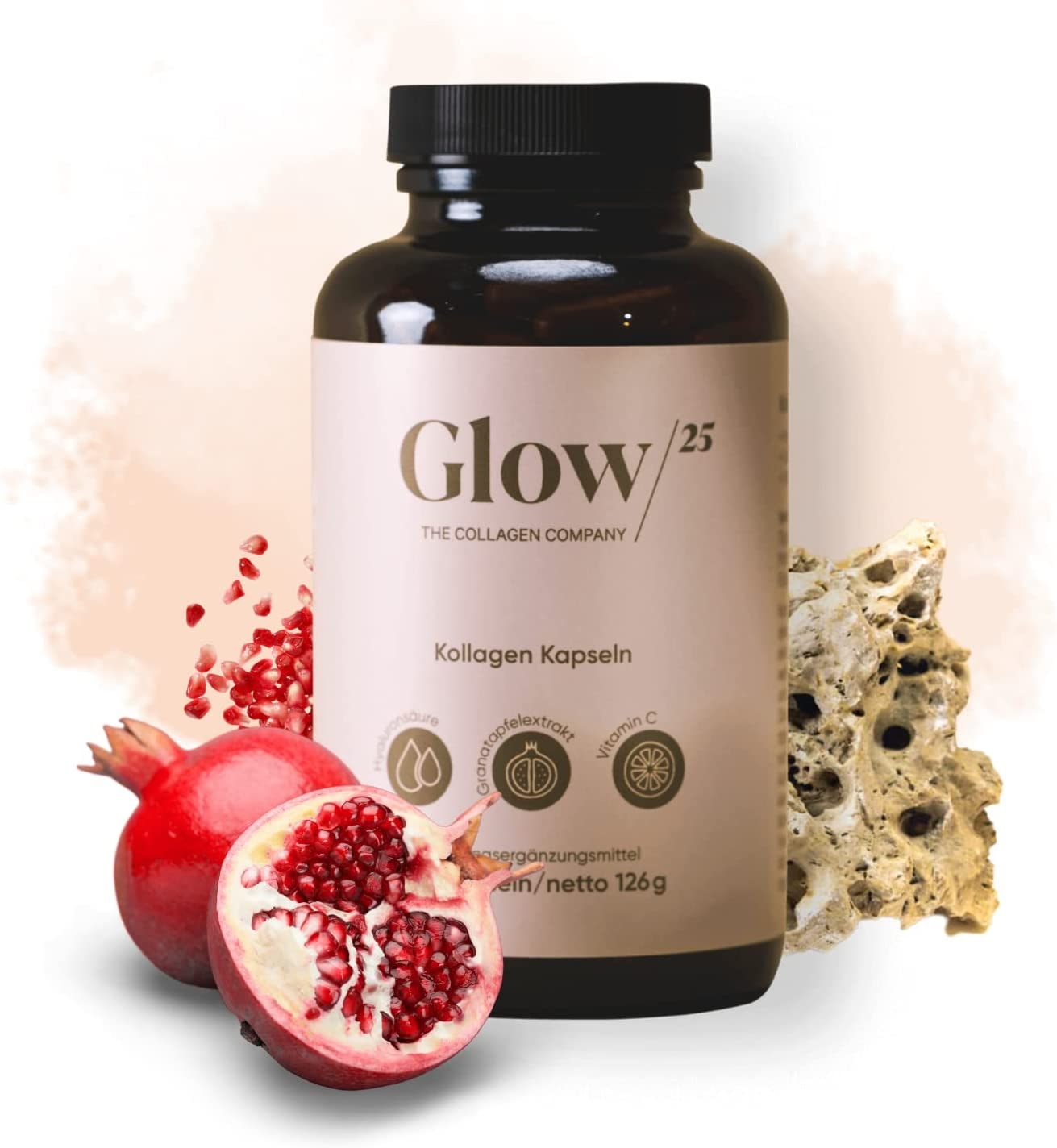 Produktbild von Bewertungsergebnis Glow25 Kollagen Kapseln mit Hyaluronsäure Vitamin C hochdosiert 180 Kapseln Premium Collagen Complex für eine schöne Haut Ohne Zusatzstoffe Laborgeprüft Made in Germany