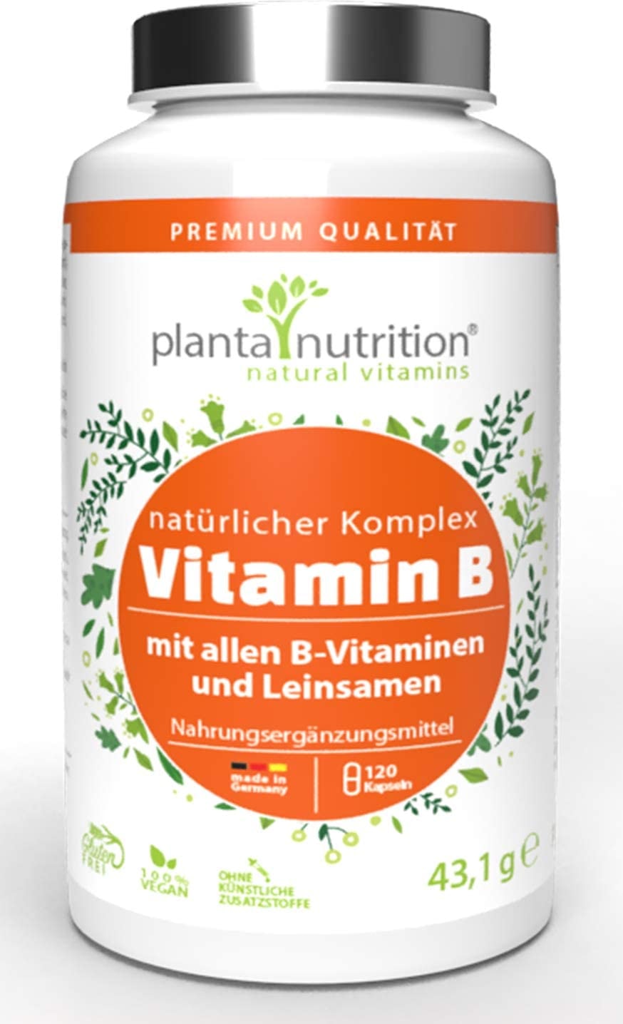 Produktbild von planta nutrition Vitamin B Komplex natürlich, vegan, hochdosiert, mit Vitamin B12, B1, B2, B3, B5, B6, B7, B9, mit Leinsamenmehl und Rote Beete, 4-Monatskur, 120 Kapseln