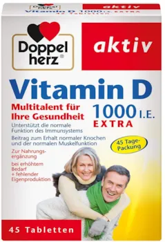 YUECHAO Doppelherz Vitamin D 1000 – Mit Vitamin D als Beitrag zur normalen Funktion des Immunsystems – 45 Tabletten