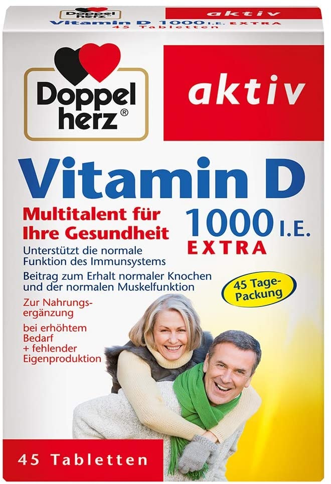 Produktbild von Bewertung Doppelherz Vitamin D 1000 – Mit Vitamin D als Beitrag zur normalen Funktion des Immunsystems – 45 Tabletten