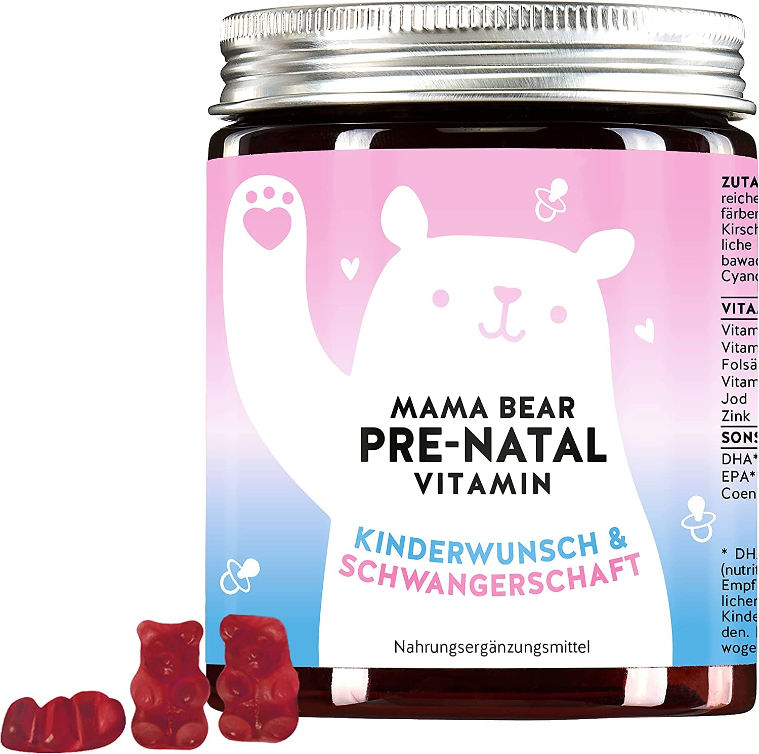 Produktbild von Bears with Benefits - Unterstützung für Kinderwunsch und Schwangerschaft - mit Folsäure, Jod, DHA und EPA - Gummibärchen (60 St) - Bears with Benefits Mama Bear Pränatal