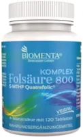 Produktbild von BIOMENTA Folsäure 800 Komplex – mit 800 mcg Folat (Quatrefolic), PABA, Natürliches Vitamin C, Vitamin D3, Vitamin E, Eisen uvm – vegan - 120 Folsäure Tabletten – 4 Monatskur