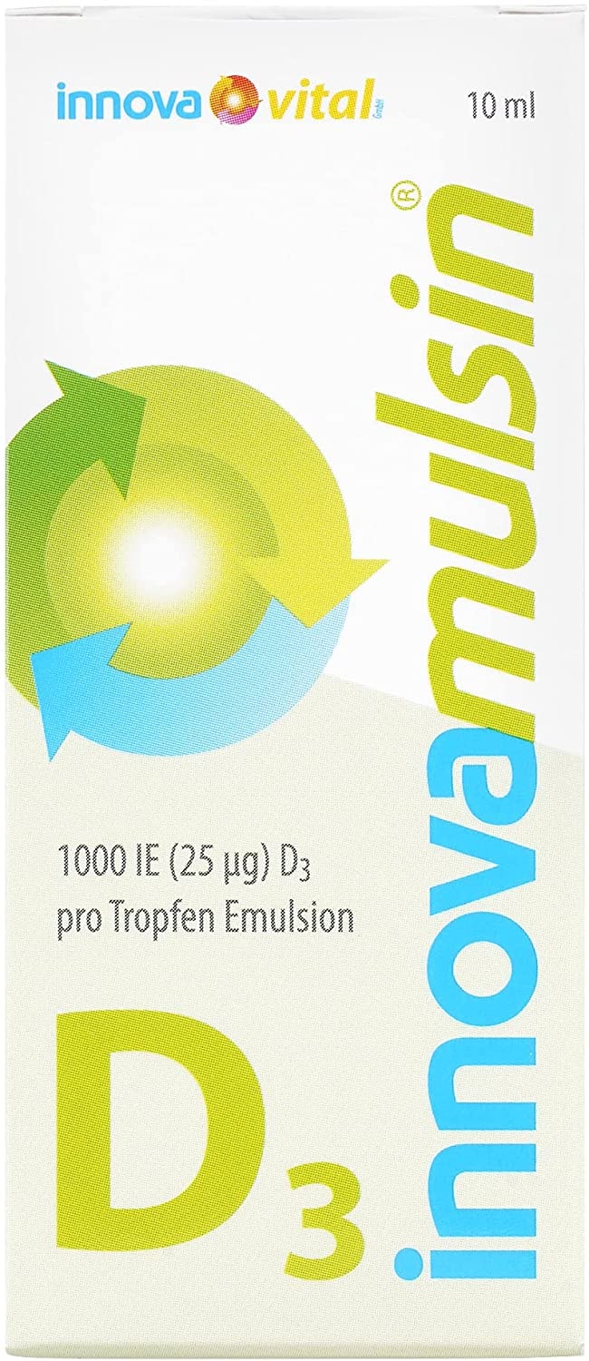 Produktbild von innova Mulsin Vitamin D3, Premiumpräparat Vitamin D3, hohe Bioverfügbarkeit da Emulsion Einnahme in Tropfenform - hochdosiert deutsches Premium Produkt - 100% Geld-zurück-Garantie