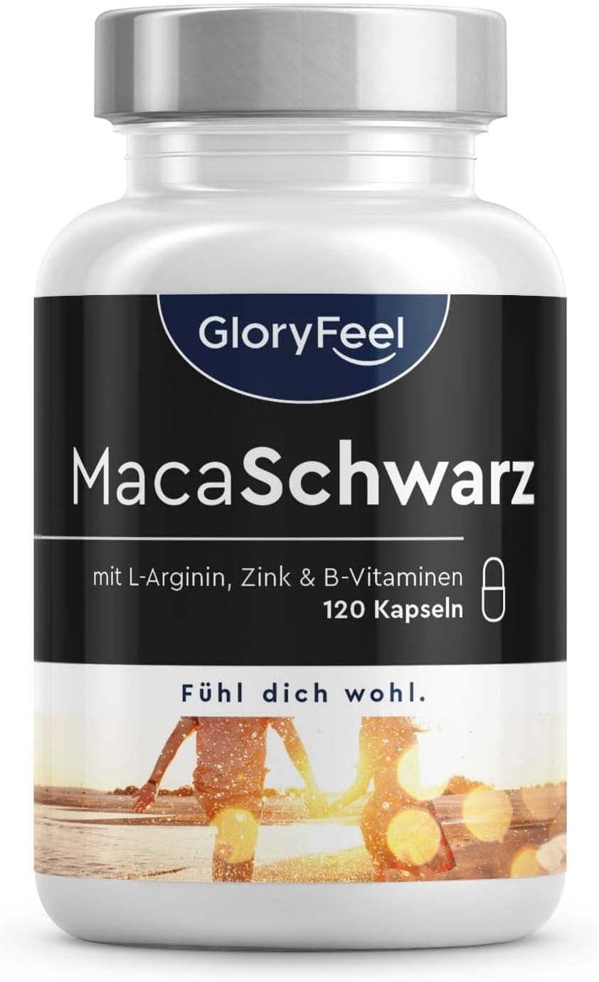 Produktbild von Bewertung GloryFeel Maca Schwarz Hochdosiert 27.000 mg reines Macapulver 20:1 Extrakt  Mit L-Arginin, Vitamin B6, B12 & Zink 100% vegan, laborgeprüft ohne Zusätze in Deutschland hergestellt