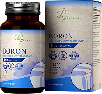 Produktbild von Hey Natural - HN Boron Ergänzung | 180 Vegane Bor Tabletten | 6mg pro Portion | Gentechnikfrei, Gluten-, Milch- & Allergenfrei | Hergestellt in ISO-zertifizierten Betrieben in Großbritannien