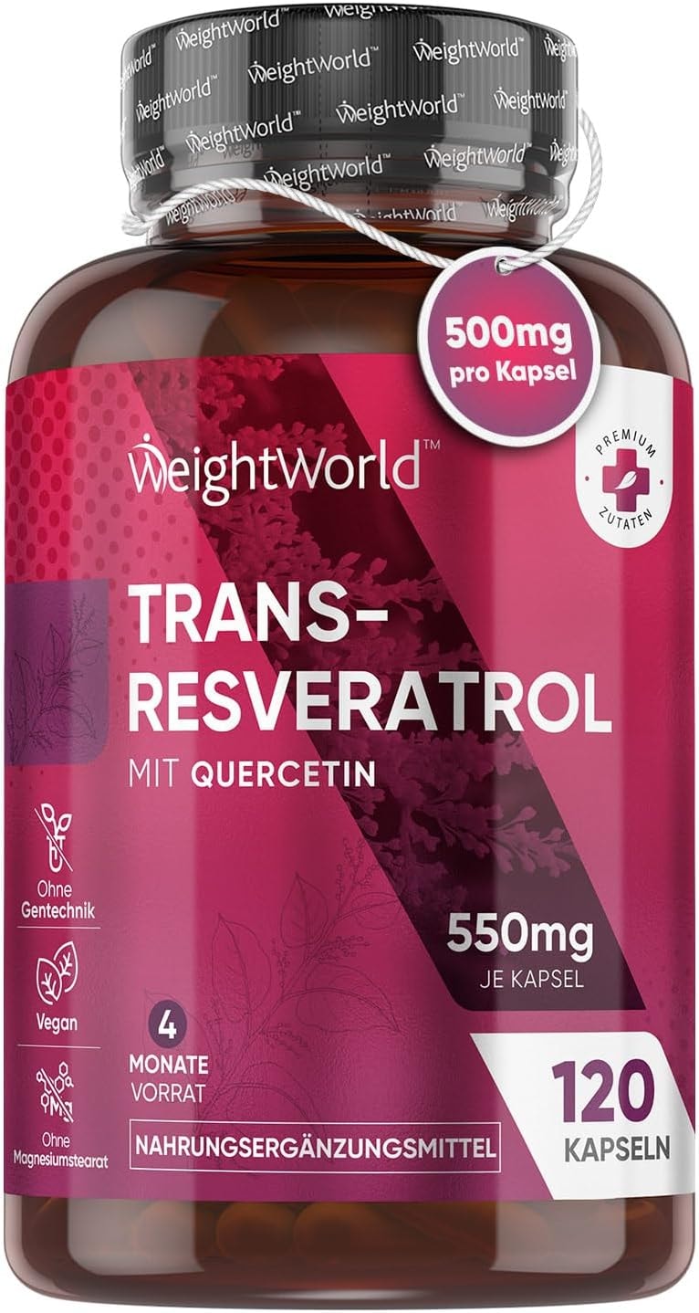 Produktbild von Bewertung Resveratrol Kapseln 500mg Trans-Resveratrol mit 50mg Quercetin alternative zu OPC Kapseln 120 vegane Kapseln ohne Magnesiumstearat Polyphenole aus Knöterich WeightWorld