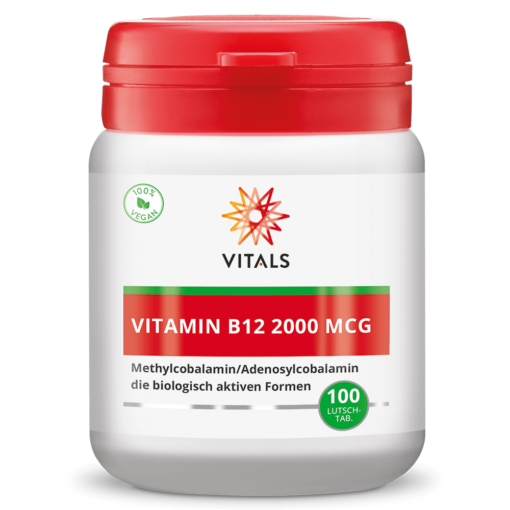 Produktbild von Bewertung VITALS VITAMIN B12 2000 MCG Lutschtabletten METHYLCOBALAMIN ADENOSYLCOBALAMIN optimale Bioverfügbarkeit Zellteilung Blutbildung Energiestoffwechsel Homocystein-Stoffwechsel Immunsystem Psyche Müdigkeit Nervensystem Artikelnummer V2498
