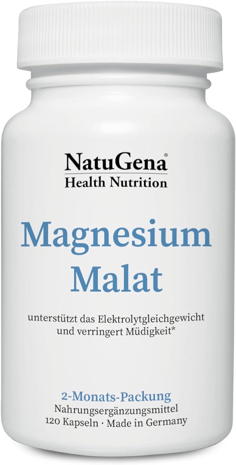 Produktbild von Bewertung NatuGena MagnesiumMalat Hohe Bioverfügbarkeit 100 % reines organisches Magnesiummalat in höchster Qualität 120 Kapseln 2 Monats Packung