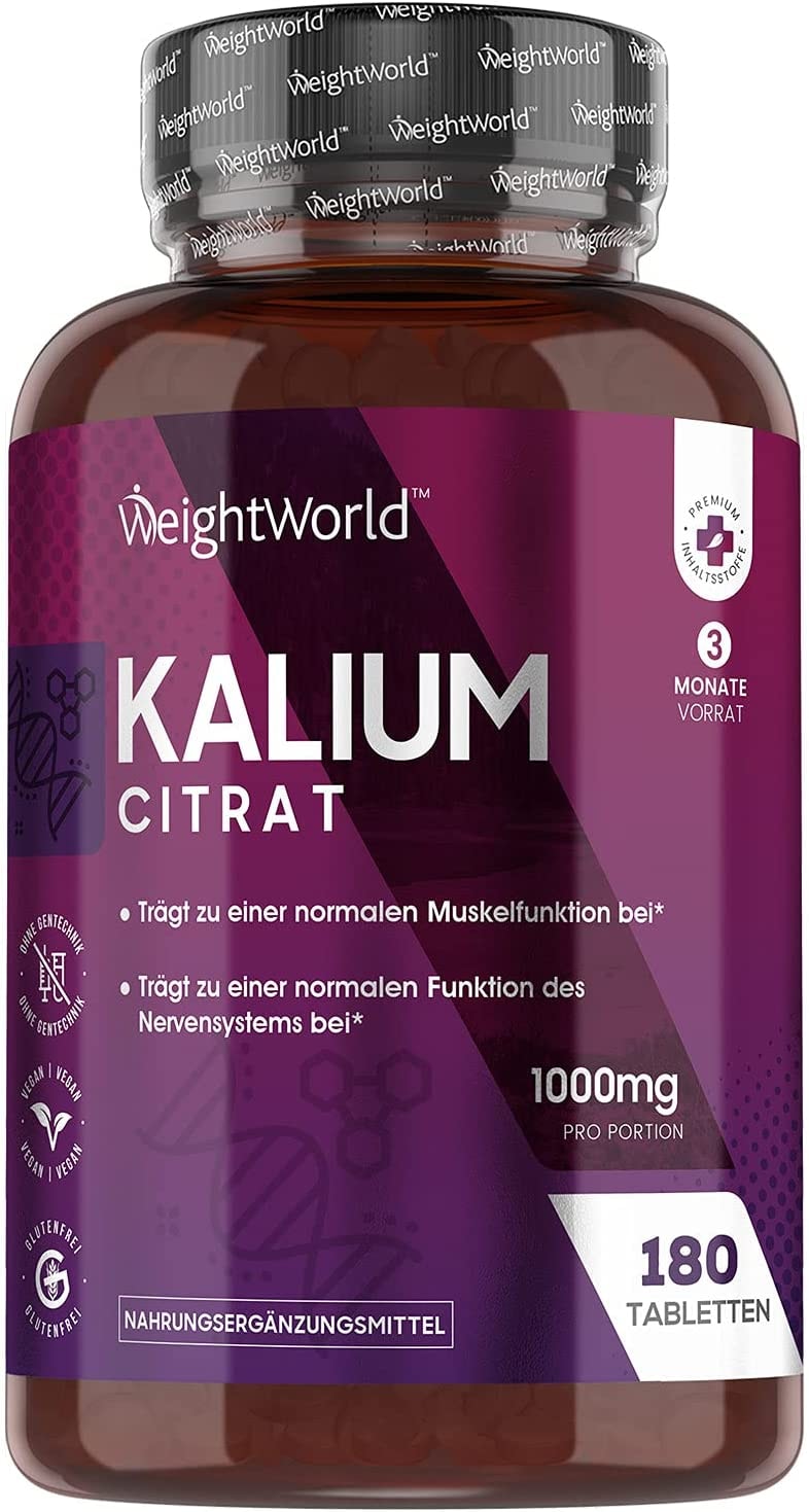 Produktbild von WeightWorld - Kalium Tabletten - 1000mg je Tagesdosis - 180 Kaliumcitrat Tabletten für 3 Monate - Vegan & Wichtige Mineralstoffe - Potassium Citrate - Nahrungsergänzungsmittel von WeightWorld