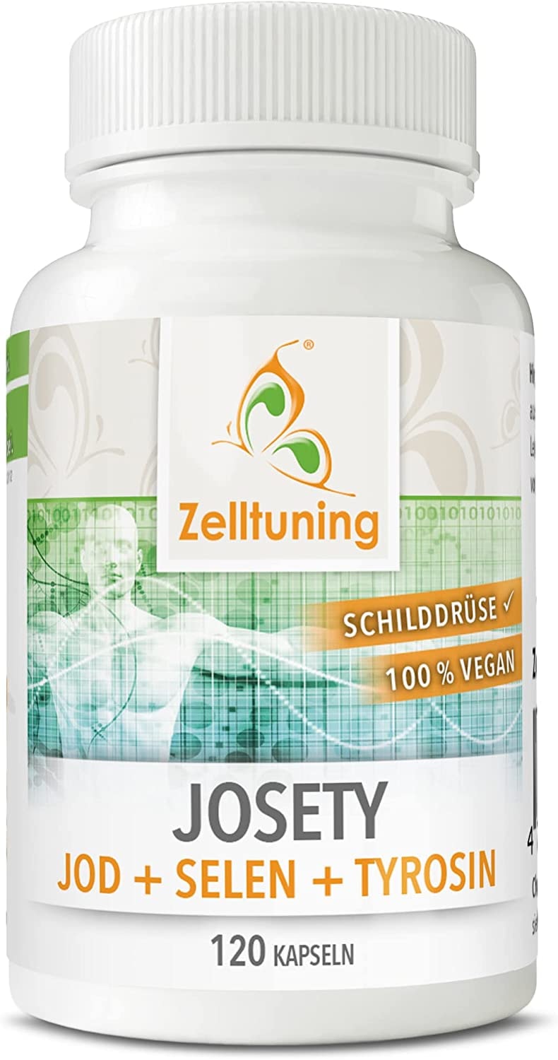 Produktbild von Zelltuning - Jod Tabletten JOSETY Schilddrüse Komplexmittel - Hochdosiertes Jod Selen Tyrosin für die Schilddrüse. 4 Monats-Kur Ohne unerwünschte Zusätze, Zelltuning Jod Hochdosiert Komplex aus Deutschland.