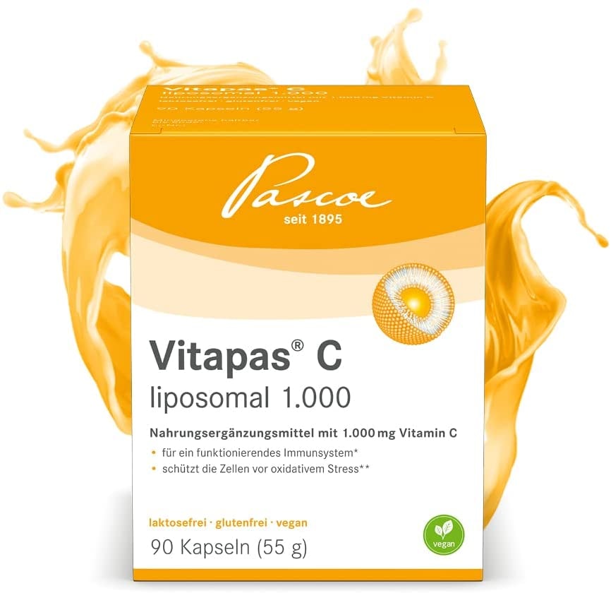 Produktbild von Pascoe Vitapas C liposomal 1.000: Nahrungsergänzungsmittel, mit Vitamin C fürs Immunsystem und bei oxidativem Stress*,** – laktosefrei, glutenfrei, vegan – 90 Kapseln
