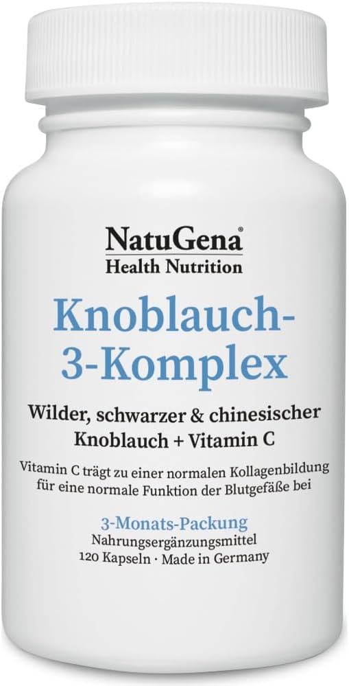 Produktbild von Bewertung NatuGena Knoblauch 3 Komplex wilder schwarzer und chinesischer Knoblauch PLUS Vitamin C 120 Kapseln 3 Monatspackung