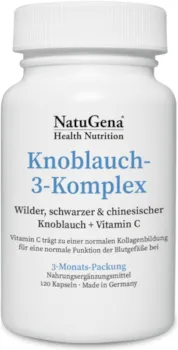Produktbild von Bewertung NatuGena Knoblauch 3 Komplex wilder schwarzer und chinesischer Knoblauch PLUS Vitamin C 120 Kapseln 3 Monatspackung