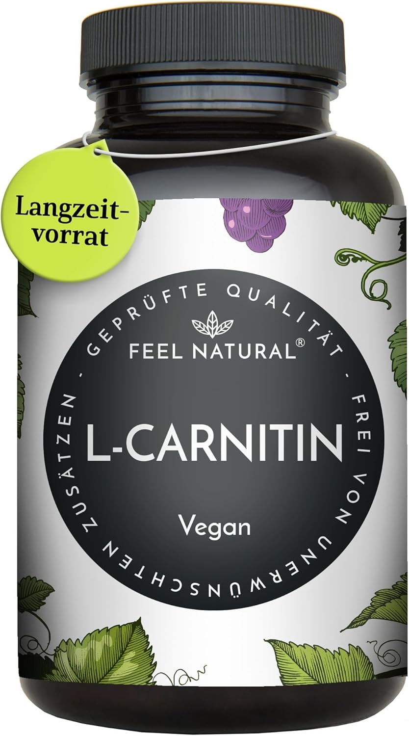 Produktbild von Bewertung Feel Natural L-Carnitin 120 Kapseln Spitzenrohstoff Carnipure hochdosiert ohne Zusätze in Deutschland produziert vegan