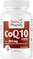 Produktbild von Zein Pharma Coenzym Q10 forte 200mg Kapseln - 120 vegane Kapseln mit Ubichinon Coenzym Q10 hochdosiert, 100% rein, Nahrungsergänzungsmittel Energie, 4 Monatsvorrat, laborgeprüft - Made in Germany