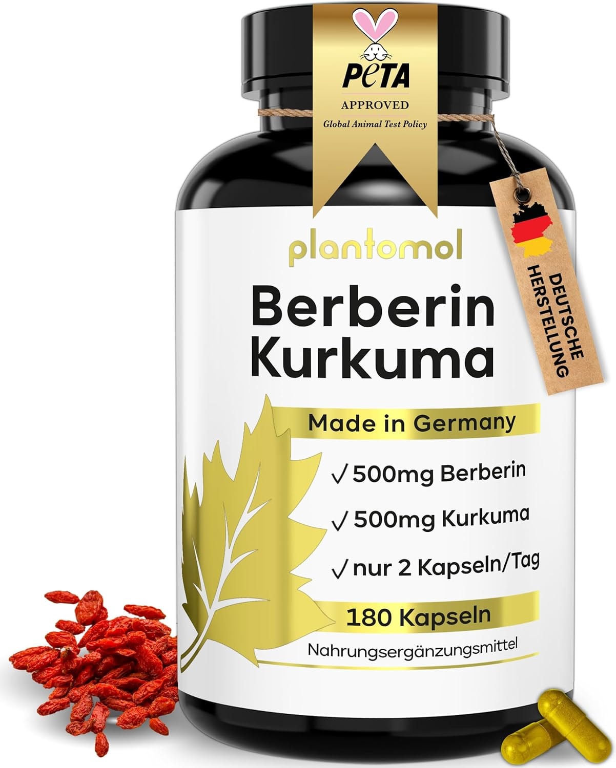 Produktbild von Bewertung plantomol 11-fach Berberin 500-mg Komplex mit Kurkuma Cholin L-Carnitin Piperin Chrom Zink B6 B12 Biotin Vitamin C aus Hagebutte