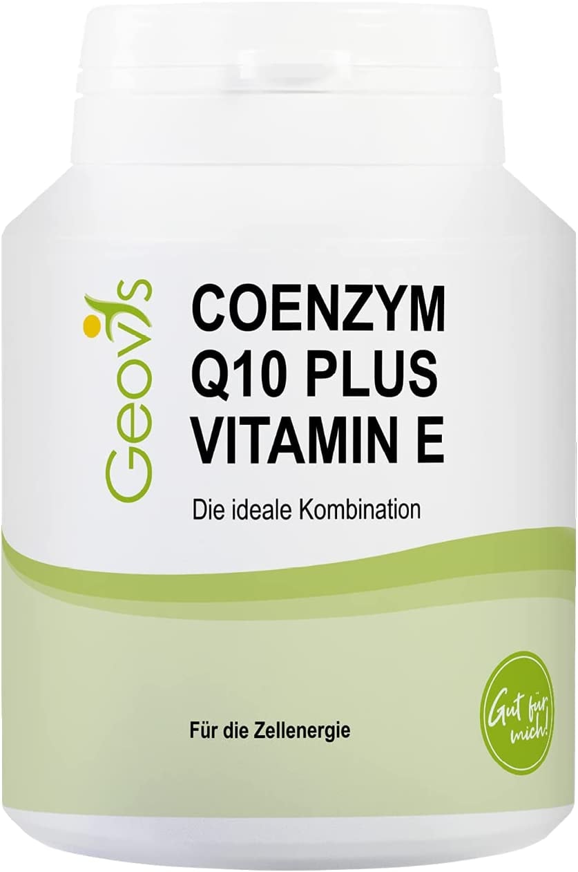 Produktbild von Geovis - Coenzym Q10 Plus Vitamin E - 90 Kapseln mit je 100mg Q10 Pulver + 36mg Tocopherole - Coenzym Ubiquinol - das Energie Vitamin für Herz und Organe - VEGAN - Nahrungsergänzung - Geovis