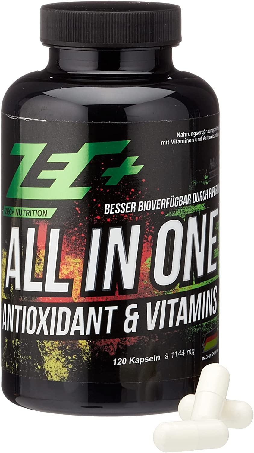 Produktbild von ZEC+ ALL in ONE Antioxidantien & Vitamine - 120 Kapseln, Multivitamin-Präparat mit Kombination aus Vitaminen, Mineralstoffen, Spurenelementen und OPC-Traubenkernextrakt, Made in Germany