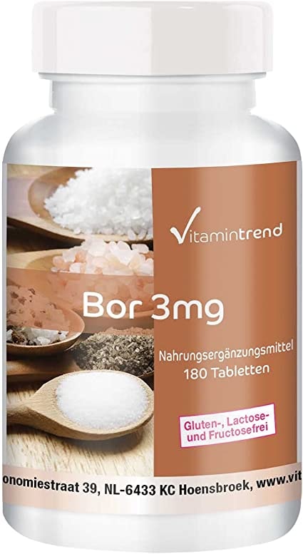 Vitamintrend - Bor (Boron) 3mg - 180 vegane Tabletten - Natriumtetraborat - Hochdosiert - ! FÜR 6 MONATE !