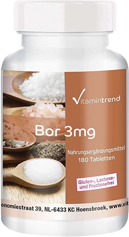 Vitamintrend - Bor (Boron) 3mg - 180 vegane Tabletten - Natriumtetraborat - Hochdosiert - ! FÜR 6 MONATE !