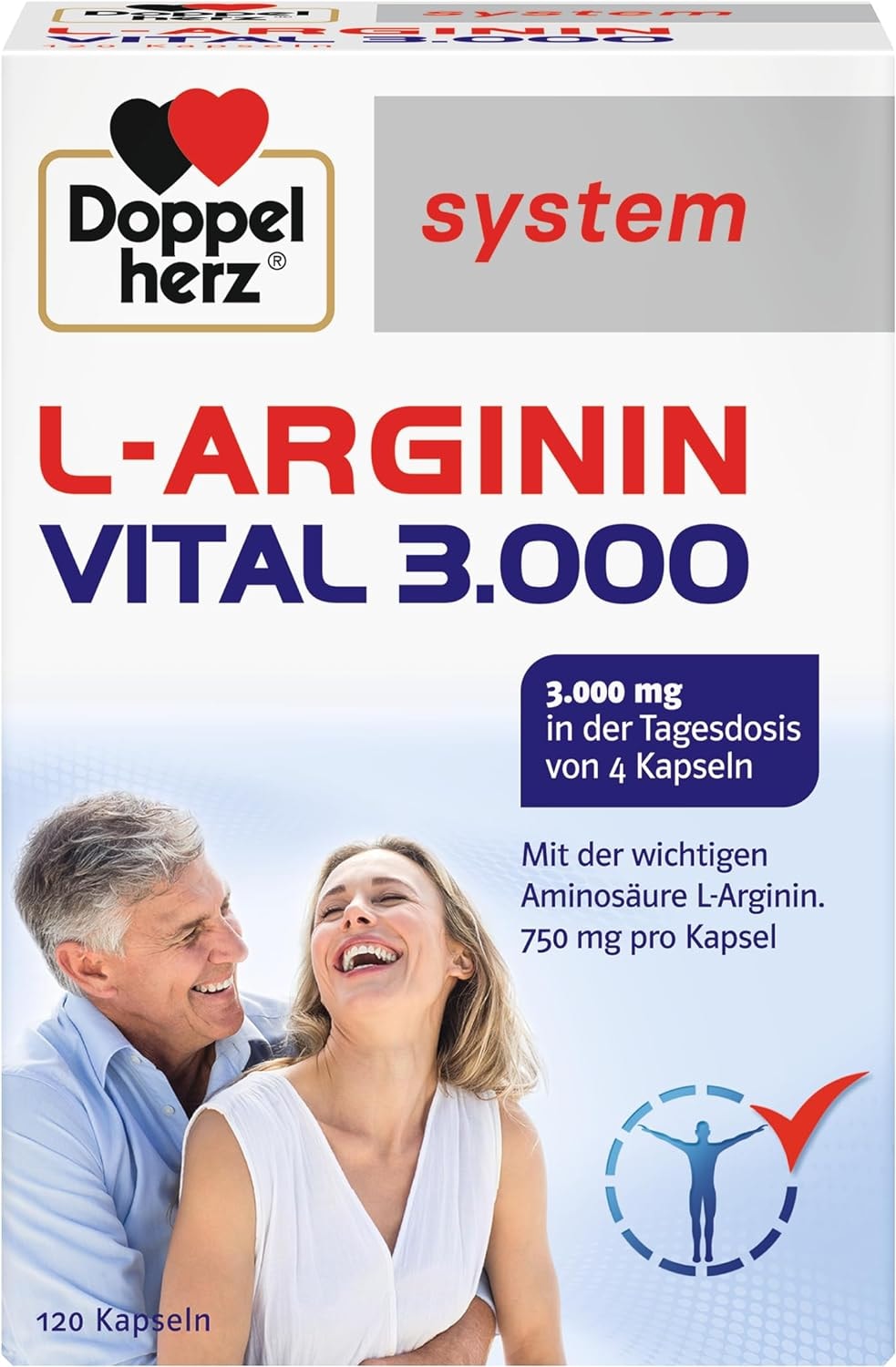 Produktbild von Bewertung Doppelherz system L-ARGININ VITAL 3.000 750 mg L-Arginin pro Kapsel Für den vitalen und aktiven Mann 120 Kapseln
