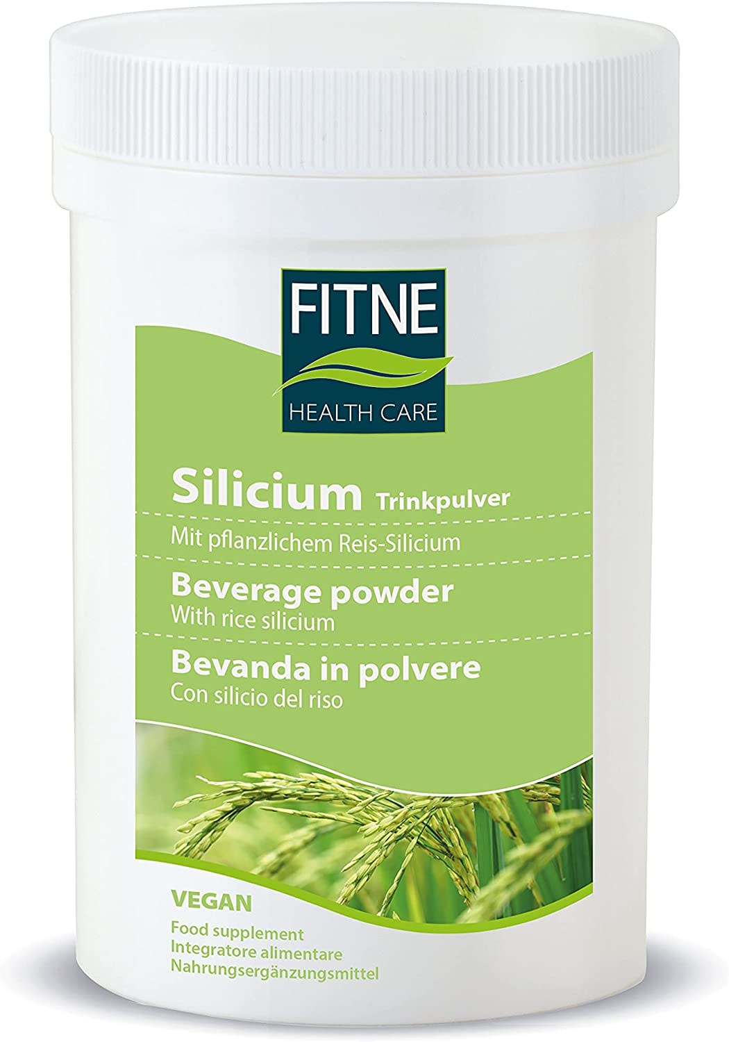 Produktbild von FITNE Health Care Silicium Trinkpulver, p­flanzliches Reis-Silicium, Kieselsäure für Haut, Haar und Nägel, stärkt Knorpel, Sehnen und Bindegewebe, vegan und laktosefrei (120 g)