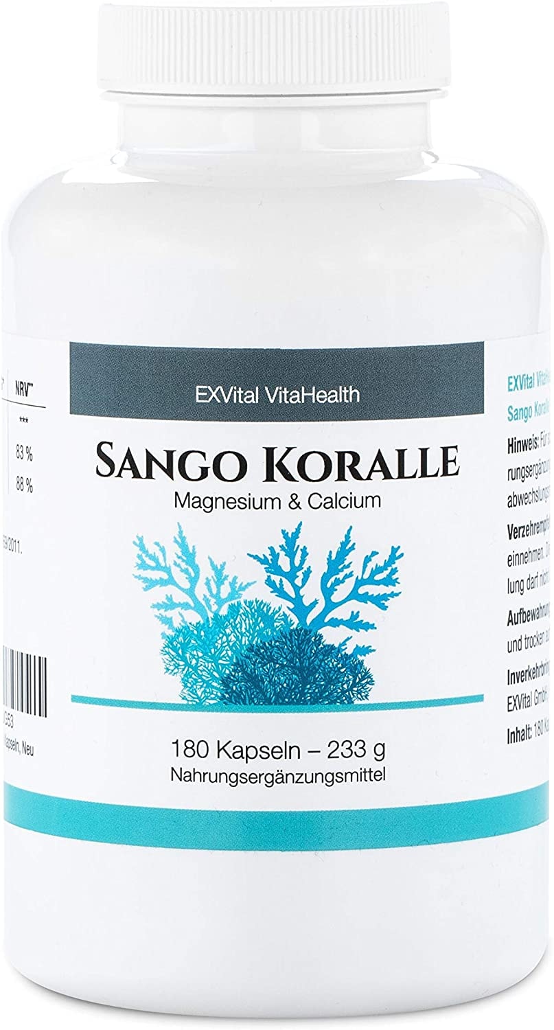 Produktbild von Bewertung EXVital VitaHealth Sango Meereskoralle von EXVital, 180 vegane Kapseln. 3300 mg pro Tag. Natürliche Quelle für Kalzium und Magnesium. Im Verhältnis von 2:1. Hochdosiert und hergestellt in Deutschland, ApoTest:"Sehr Gut"