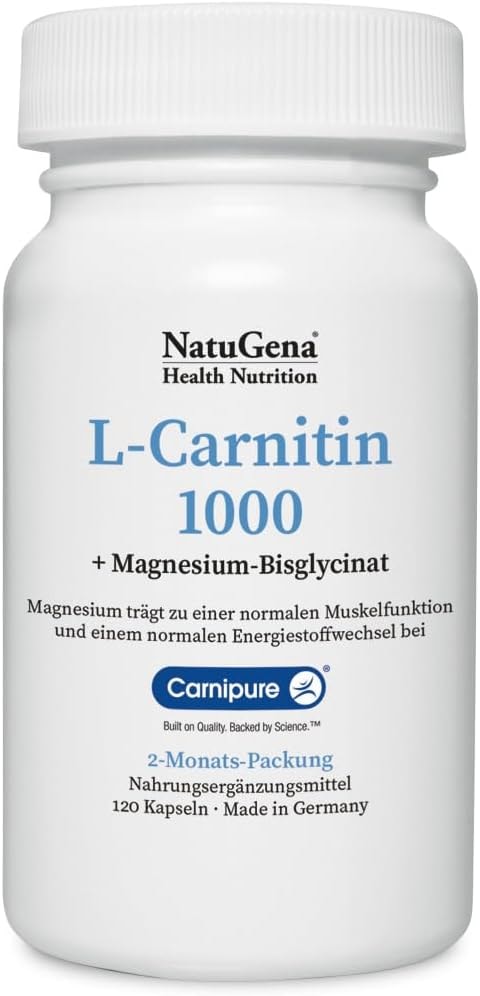 Produktbild von Bewertung NatuGena L-Carnitin trägt zu einer normalen Muskelfunktion und Energeistoffwechsel bei 120 Kapseln für 60 Tage