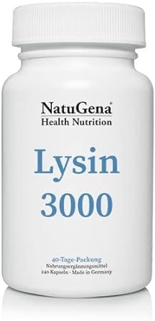 Produktbild von Bewertung NatuGena Lysin 3000 hochdosierte bioidentische Lysin-Rezeptur 240 HPMC-Kapseln für 80 Tage