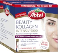 Produktbild von Abtei Beauty Kollagen Intensiv 5000 Schönheit zum Trinken hochdosiert mit 5 g Kollagen-Peptiden, Hyaluronsäure, Zink, Vitamin C – Monatskur mit 30 Trinkampullen