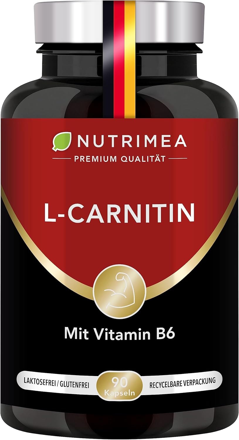 Produktbild von Bewertung Nutrimea L-CARNITIN Premium Carnipure 1470 mg L-Carnitin-Tartrat Energie und Erholungs Boost nach dem Sport Fettverbrennung und Gewichtsreduktion Mit Vitamin B6 90 Vegane Kapseln Nutrimea