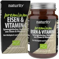 Produktbild von naturity PREMIUM EISEN & VITAMIN C, hochwertiges Eisenbisglycinat plus Vitamin C, hohe Bioverfügbarkeit, für Energiestoffwechsel und Immunsystem (60 Tabletten)