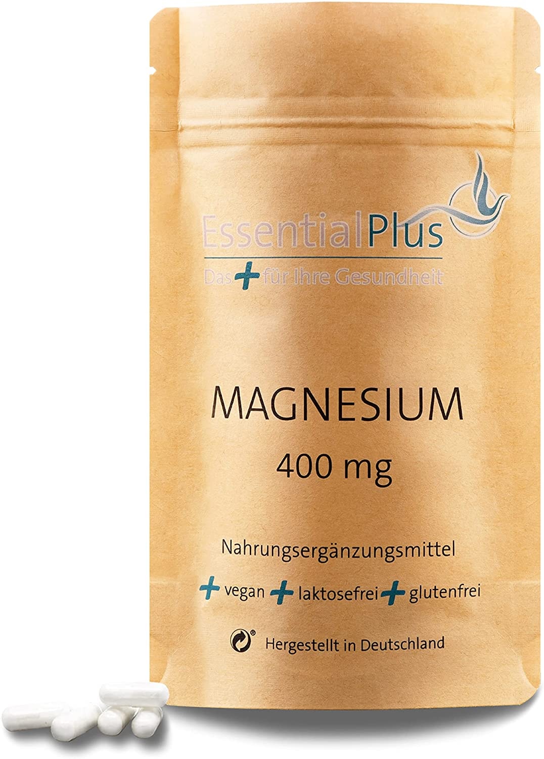 Produktbild von Essential Plus  - Magnesium 400mg von Essential Plus - 90 Kapseln - vegan - hochdosiert - Premium: 665 mg Magnesium, davon 400mg elementares Magnesium, laborgeprüft, glutenfrei