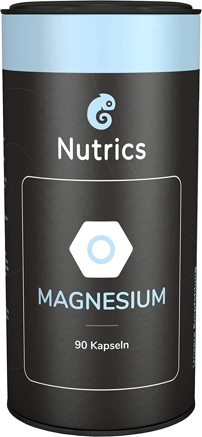 Produktbild von Nutrics I Magnesium Kapseln I 360 mg Magnesium hochdosiert I Monatsvorrat I 100% Vegane Inhaltsstoffe I Made in Germany