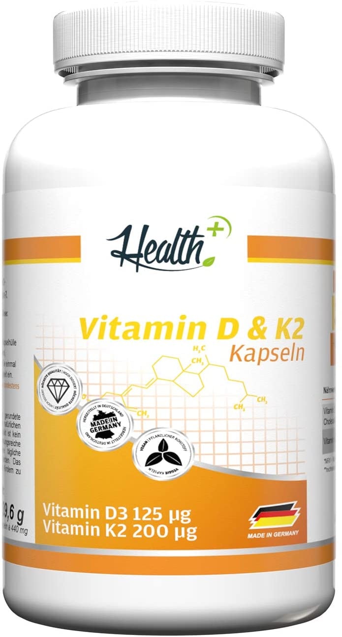 Produktbild von Zec Nutrition Health+ Vitamin D3 & K2, 90 Kapseln mit je 5000 IE Vitamin D3 und 200 mcg Vitamin K2, hochdosierte Vitamin D Kapseln, Made in Germany