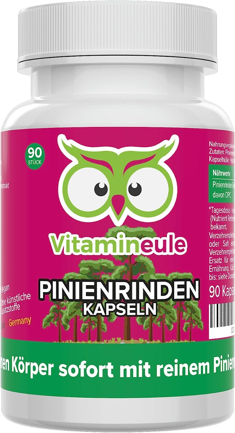 Vitamineule Pinienrindenextrakt Kapseln hochdosiert 500 mg reines OPC - 527 mg Extrakt - Qualität aus Deutschland - ohne Zusätze - vegan - laborgeprüft - starkes Antioxidans
