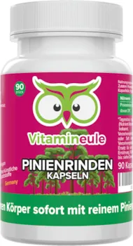 Produktbild von Bewertung Vitamineule Pinienrindenextrakt Kapseln hochdosiert 500 mg reines OPC 527 mg Extrakt Qualität aus Deutschland ohne Zusätze vegan laborgeprüft starkes Antioxidans