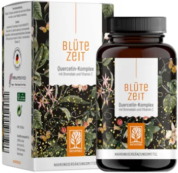 Produktbild von NATURTREU Quercetin Bromelain Komplex 120 Kapseln Vegan 500mg Quercetin hochdosiert, 100mg Bromelain und 16mg Vitamin C pro Tagesdosis - Blütezeit von Naturtreu
